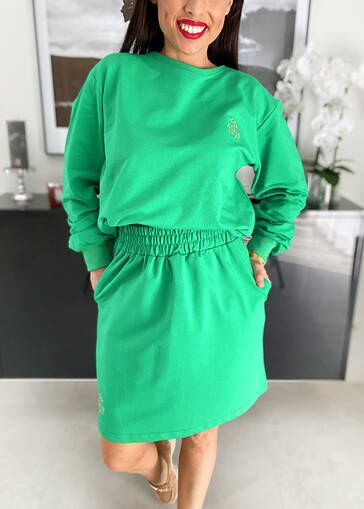 Bawełniany komplet dresowy bluza + spódnica Aszmi M097 zielony