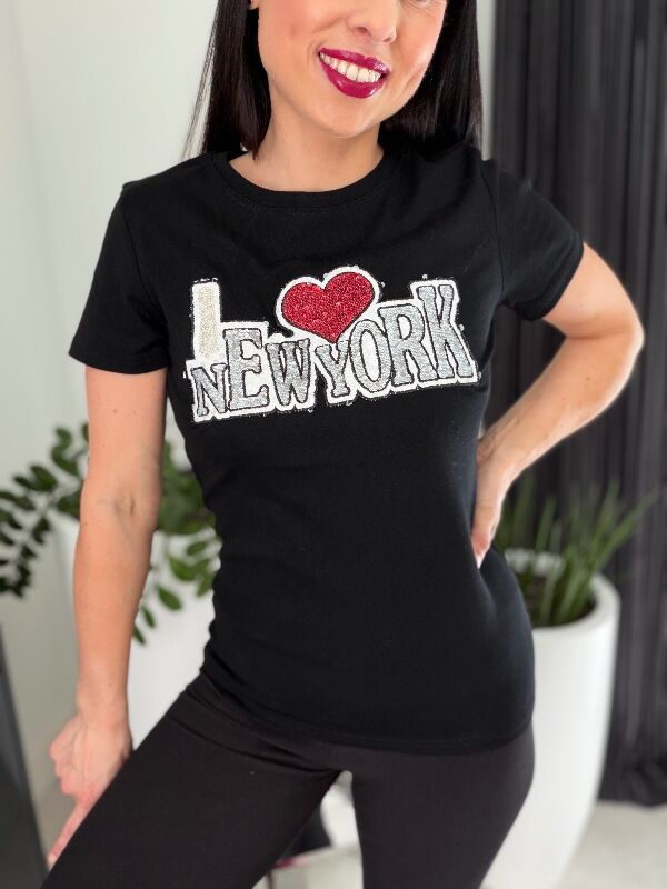 Bluzka New York z cekinami N735 czarny