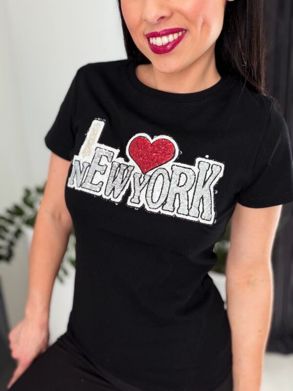 Bluzka New York z cekinami N735 czarny