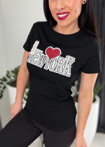 Bluzka New York z cekinami N735 czarny