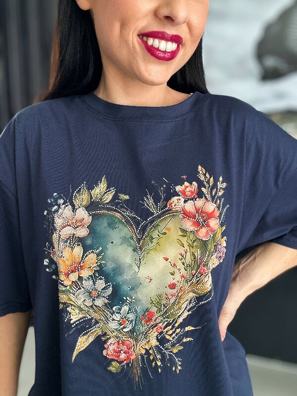 Bluzka Oversize Trendy Heart N672 granatowa