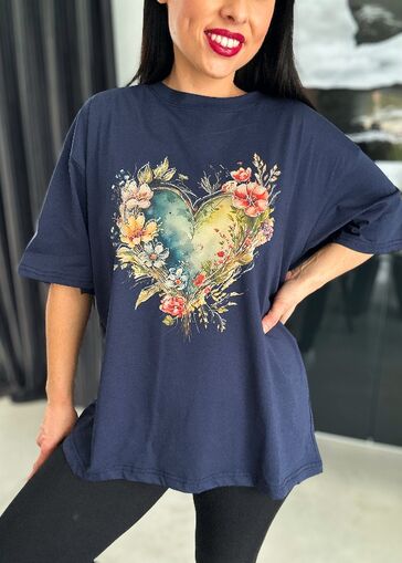 Bluzka Oversize Trendy Heart N672 granatowa