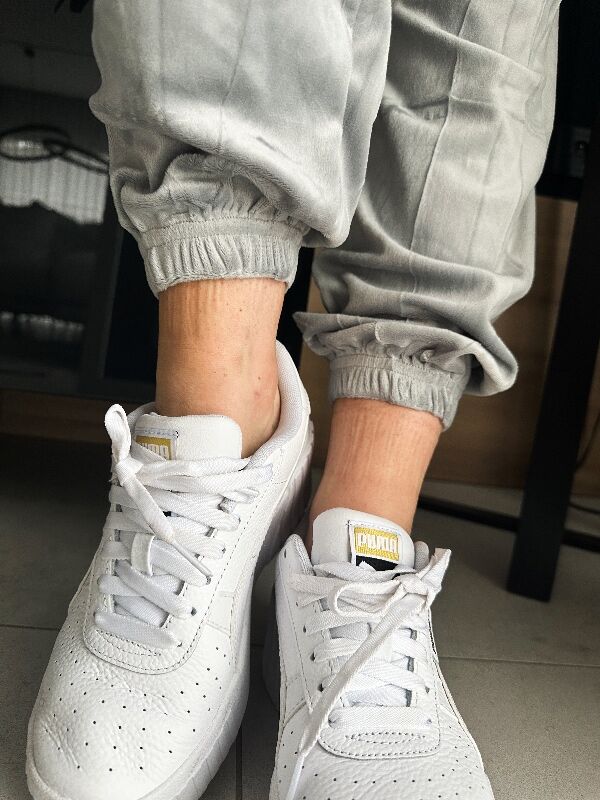 Welurowe elastyczne spodnie z gumką w pasie N665 szary