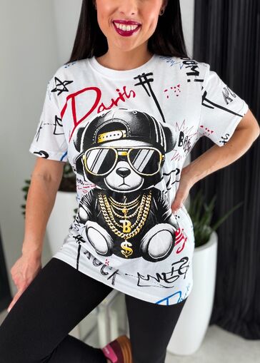 Bluzka trendy miś N737 biała