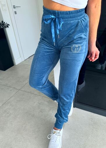 Damskie spodnie welurowe z cekinami N703 lazurowy