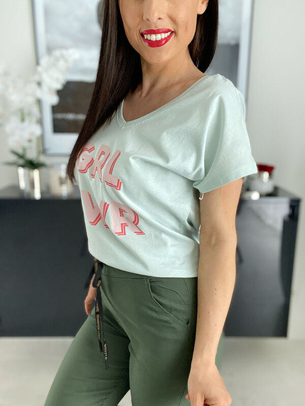 T-shirt z nadrukiem GRL PWR K049 miętowy