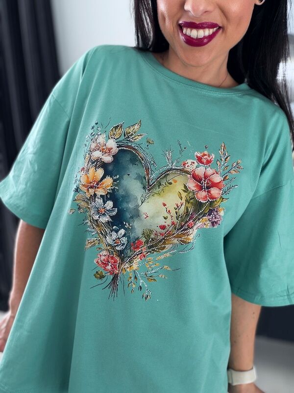 Bluzka Oversize Trendy Heart N741 zielony