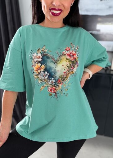 Bluzka Oversize Trendy Heart N741 zielony