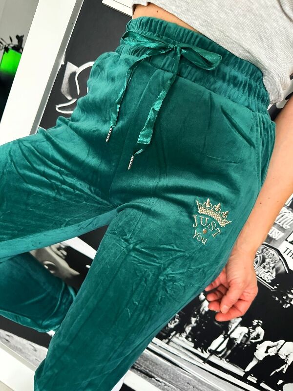 Miękkie welurowe spodnie Korona N637 butelkowy