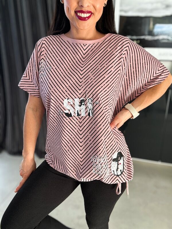 Bluzka SHI z wiązaniem N729 różowy