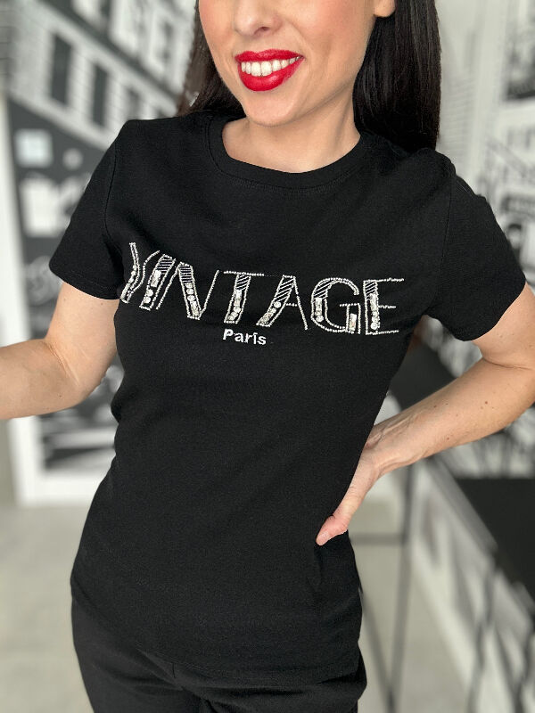 Prążkowana bluzka Paris Vintage N576 czarny