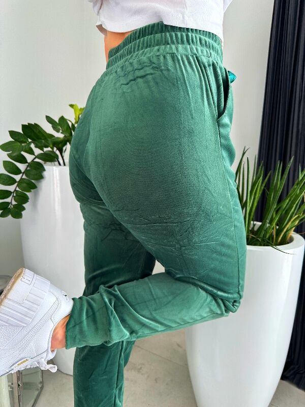 Damskie spodnie welurowe z cekinami N702 khaki