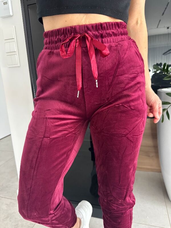 Spodnie welurowe COCO N723 bordowy