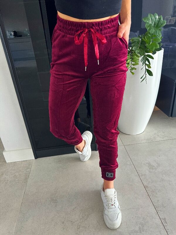 Spodnie welurowe COCO N723 bordowy