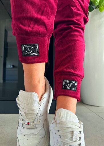 Spodnie welurowe COCO N723 bordowy