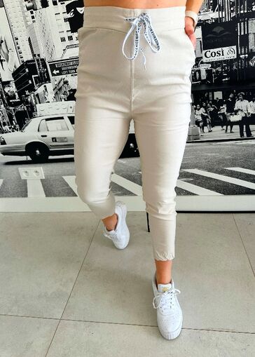 Spodnie Cygaretki z wysokim stanem N687 beżowy