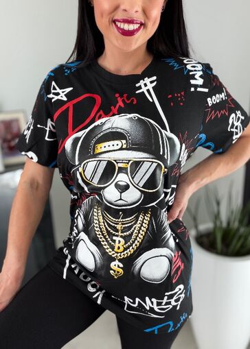 Bluzka trendy miś N734 czarna