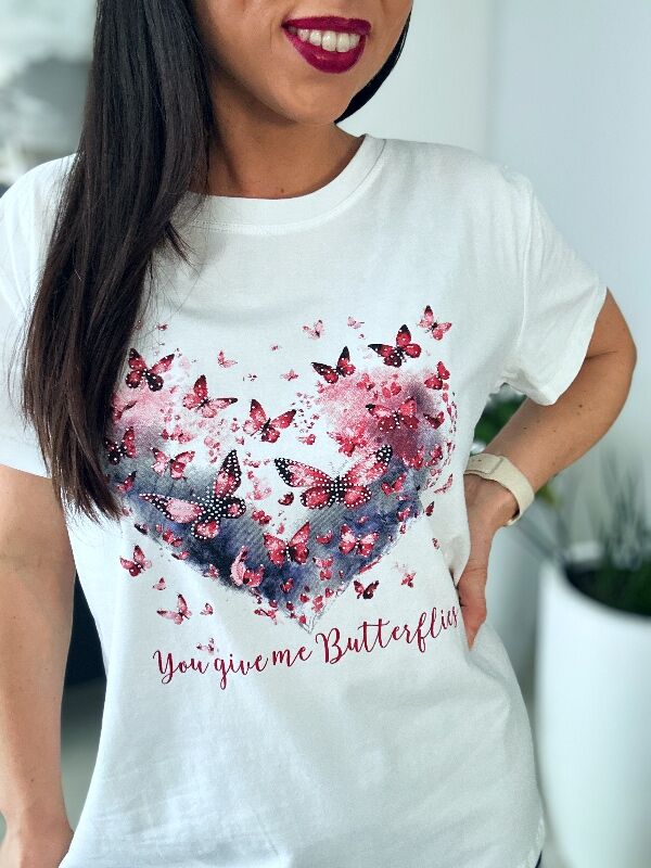 Bluzka motyle N664 biała