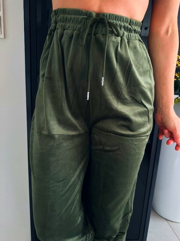 Aksamitne spodnie z ściągaczem N627 khaki