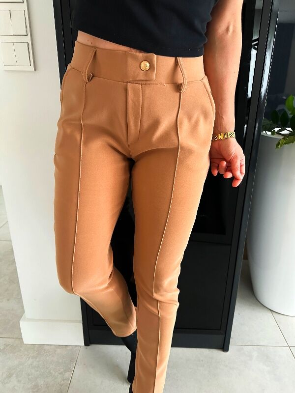 Spodnie ze złotym guzikiem N621 beżowy