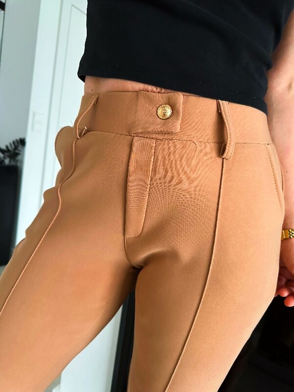 Spodnie ze złotym guzikiem N621 beżowy