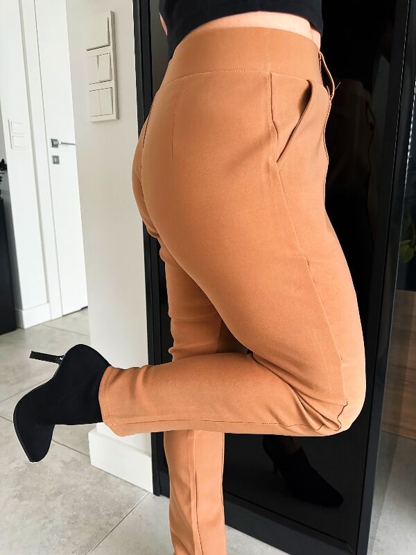 Spodnie ze złotym guzikiem N621 beżowy