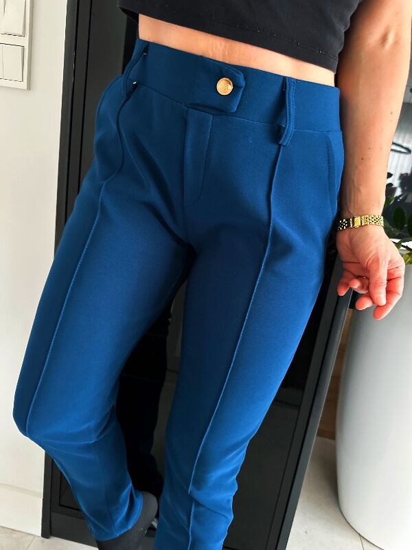 Spodnie ze złotym guzikiem N624 chabrowy