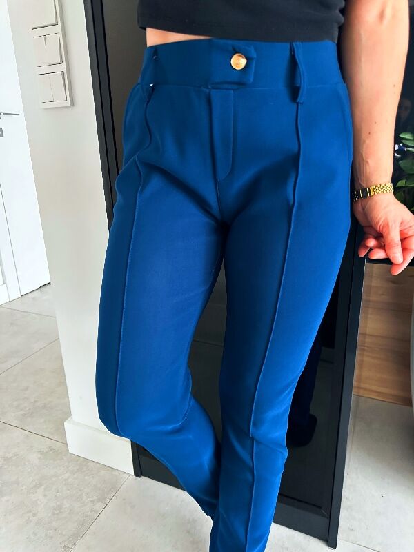 Spodnie ze złotym guzikiem N624 chabrowy