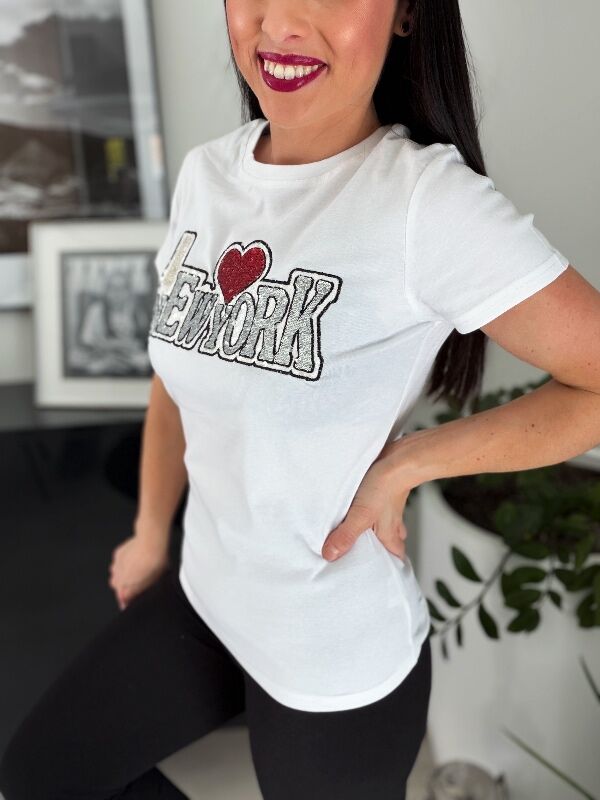 Bluzka New York z cekinami N736 biały