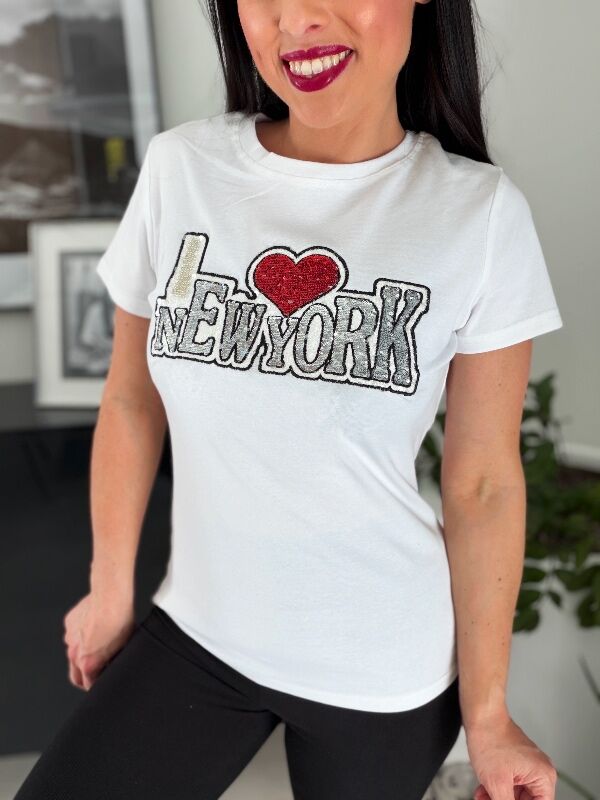Bluzka New York z cekinami N736 biały