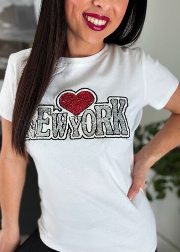 Bluzka New York z cekinami N736 biały