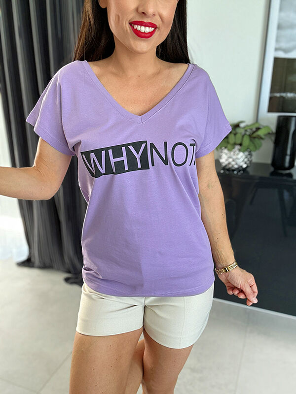 Bawełniany t-shirt z napisem Why Not L361 fioletowy