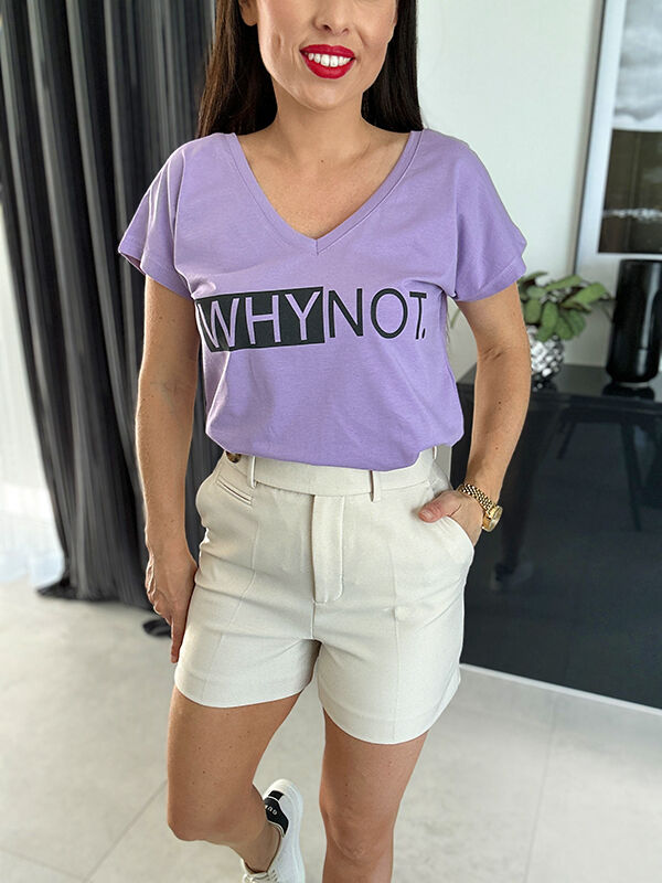 Bawełniany t-shirt z napisem Why Not L361 fioletowy