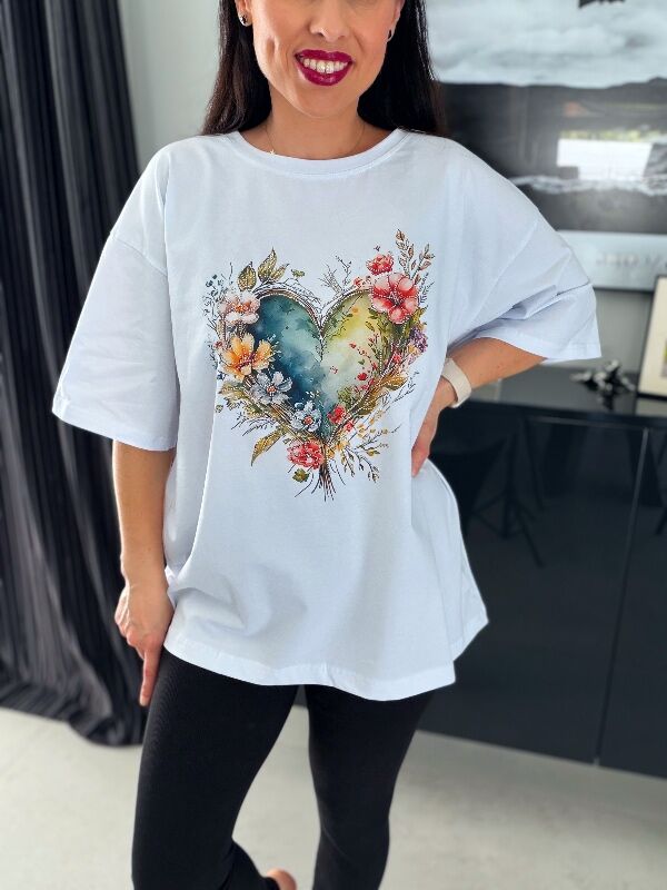Bluzka Oversize Trendy Heart N738 bialy