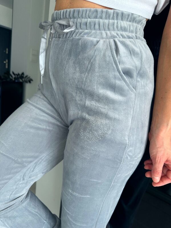 Damskie spodnie welurowe z cekinami N700 szary
