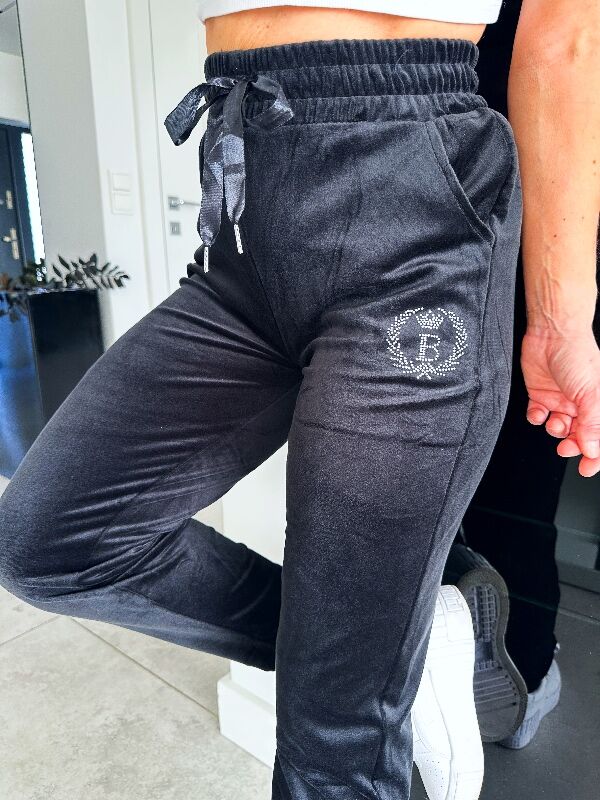 Damskie spodnie welurowe z cekinami N699 czarny