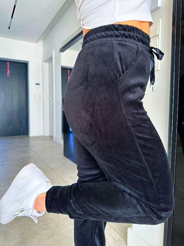 Damskie spodnie welurowe z cekinami N699 czarny