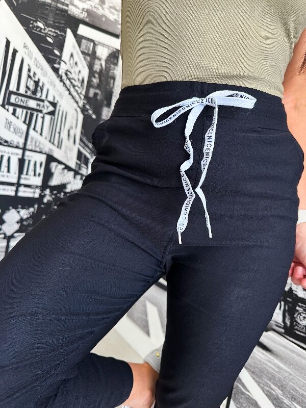 Spodnie Cygaretki z wysokim stanem N685 granatowy