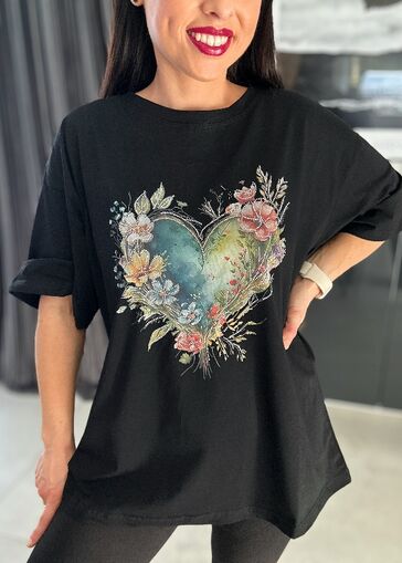 Bluzka Oversize Trendy Heart N730 czarny