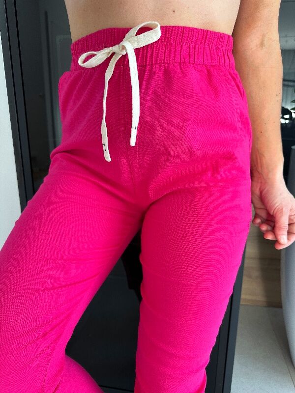 Letnie bawełniane spodnie A'la Lniane N714 fuksja