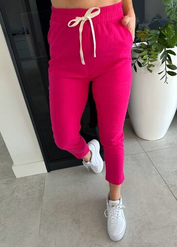 Letnie bawełniane spodnie A'la Lniane N714 fuksja