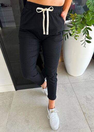 Letnie bawełniane spodnie A'la Lniane N715 czarny