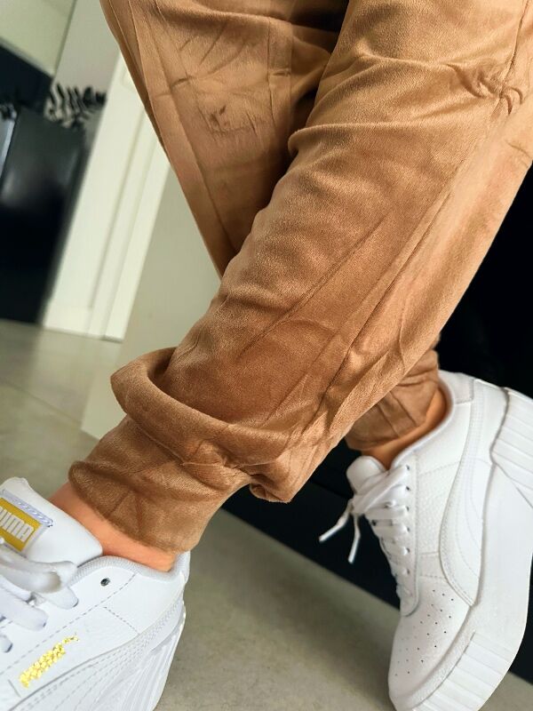 Aksamitne spodnie z ściągaczem N628 beżowe