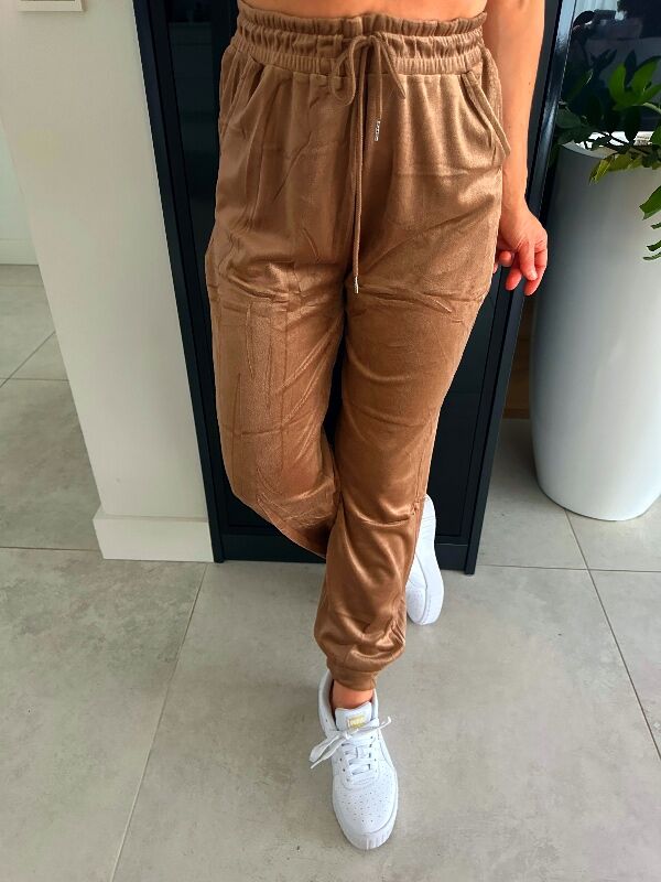 Aksamitne spodnie z ściągaczem N628 beżowe