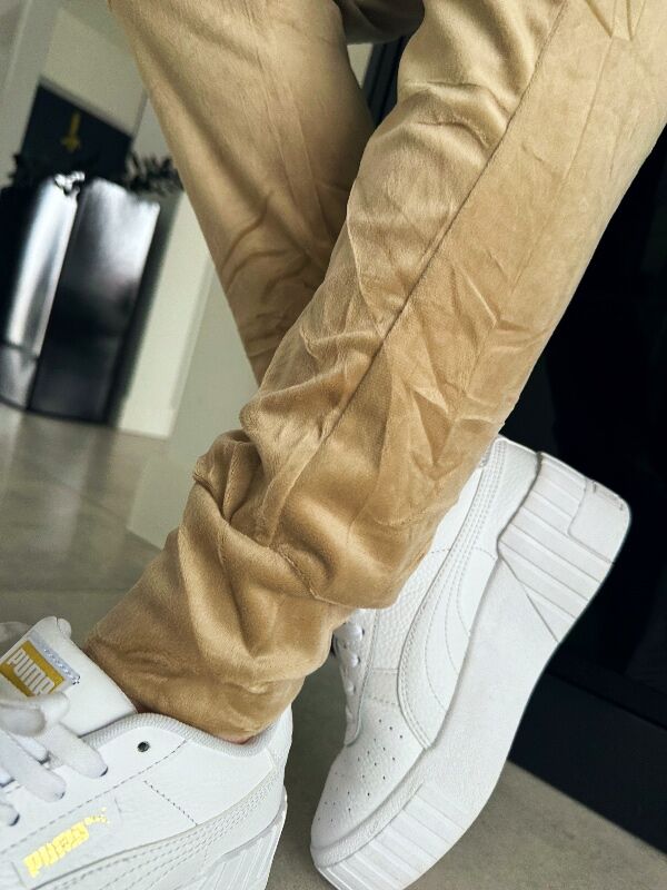 Miękkie welurowe spodnie Korona N635 beżowy