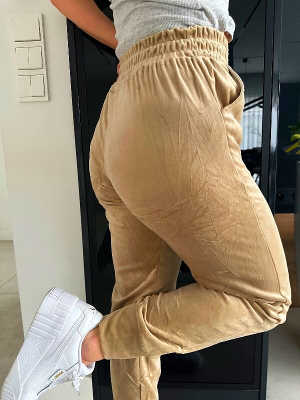 Miękkie welurowe spodnie Korona N635 beżowy