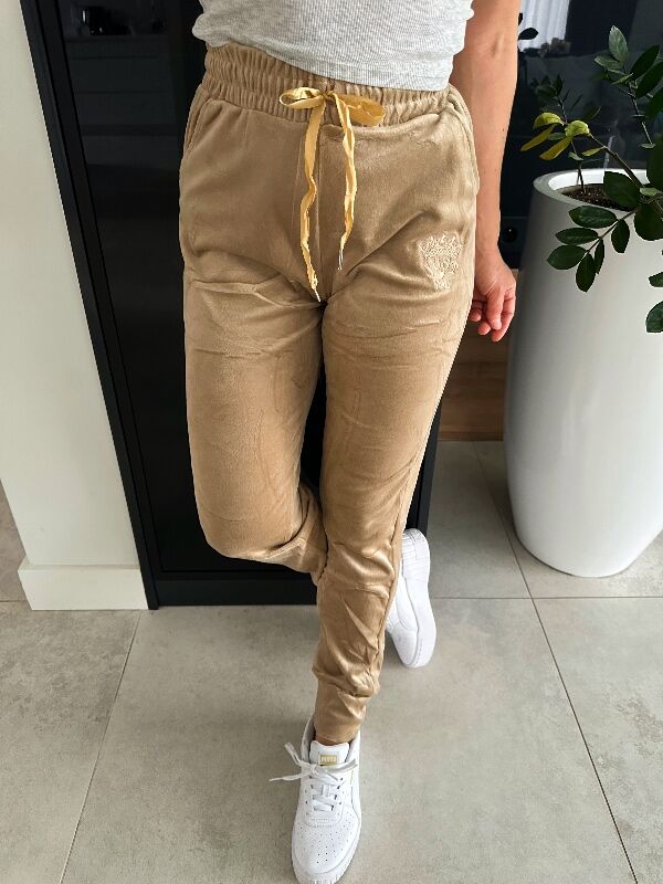 Miękkie welurowe spodnie Korona N635 beżowy