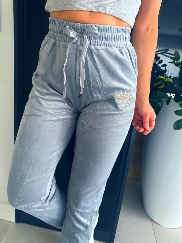 Miękkie welurowe spodnie Korona N632 szary