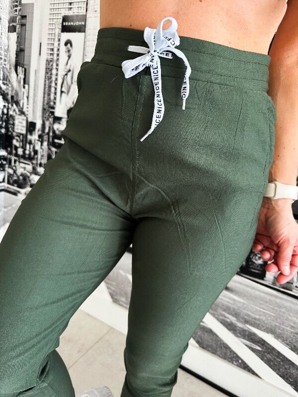 Spodnie Cygaretki z wysokim stanem N684 khaki