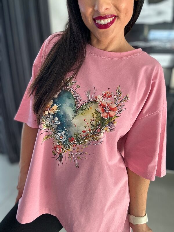 Bluzka Oversize Trendy Heart N727 różowy